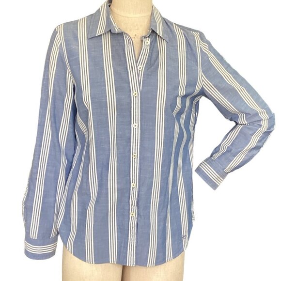Talbots Striped 100% Cotton Roll-Tab Button-Down Shirt Sz 8  Blue #21i - Picture 1 of 7